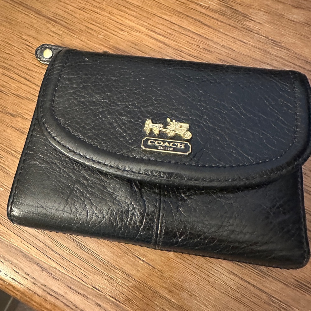 Coach Black Leather wallet with Gold Accents